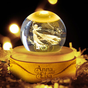 迪士尼水晶球音乐盒爱莎公主八音盒旋转玩具女孩礼物生日小夜灯桌面摆件	